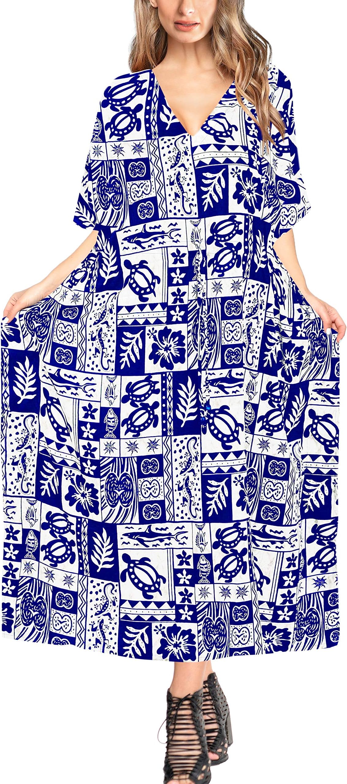 LA LEELAWomen's Loose Caftan Long Boho Sleepwear Dress