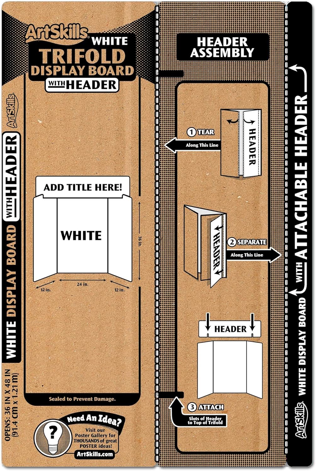 ArtSkills Tri-Fold White Corrugated Header, 36" x 48" Display Boards, 6 Count: Arts, Crafts & Sewing