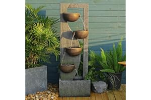 Sunlinua Garden Water Fountains Outdoor 5 Tiered Cascading Bowl Modern Waterfall Fountain with LED Lights, Natural Stones for Garden, Living Room, Patio, Yard Art Decor, 16.3" L * 10.8" W * 49.2" H