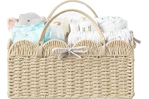 HBlife Large Baby Diaper Caddy, Paper Rope Storage Baskets Nursery Bin with Removable Divider, Portable Car Organizer for Dia