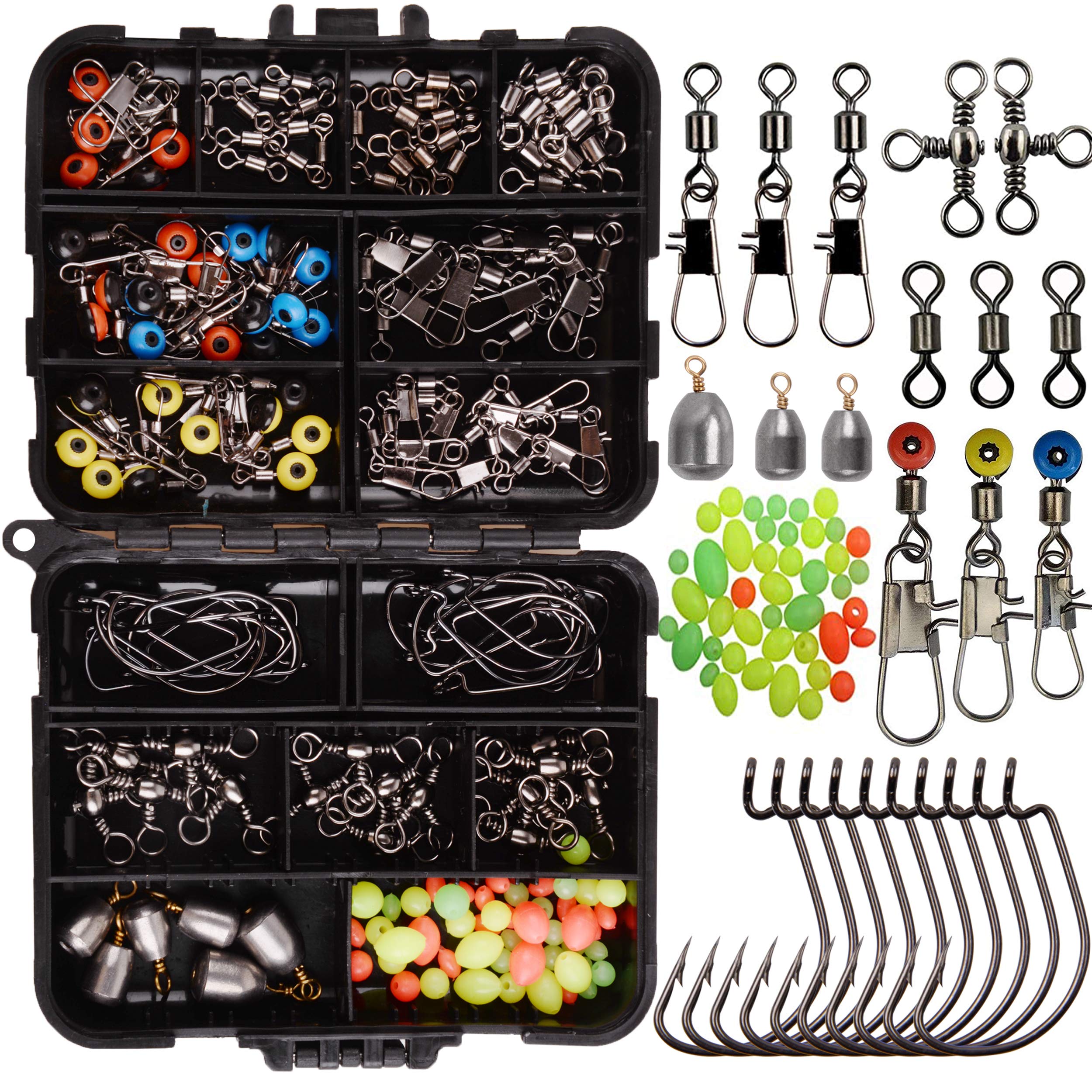 160pcs/box Fishing Accessories Kit, Including Jig Hooks, Bullet Bass Casting Sinker Weights