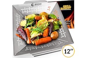 Mountain Grillers Veggie Grill Basket - Heavy Duty Vegetable Grilling Basket also for Fish Meat and Shrimp - Suitable for All Grills BBQ & Smokers - Stainless Steel - 12 Inch vegetable bbq pan