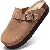 Brelzo Calvior Platform Clogs for Women Arch Support Suede Clogs Soft Mules Potato Shoes with Adjustable Buckle Casual Slipper Sandals for Indoor Outdoor