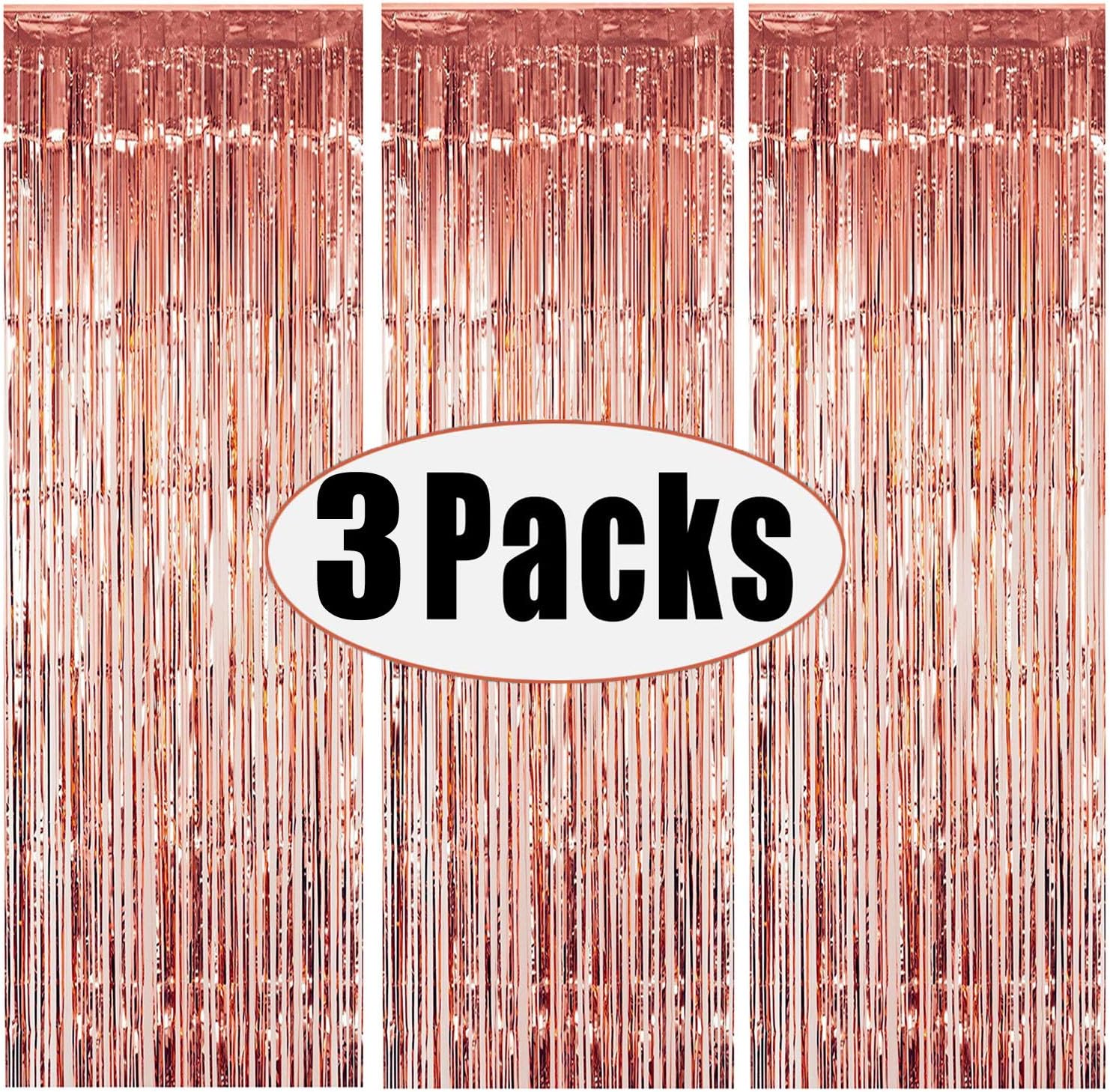 3 Packs 3.2ft x 6.6ft Rose Gold Metallic Tinsel Foil Fringe Curtains Photo Booth Props for Birthday Wedding Engagement Bridal Shower Baby Shower Bachelorette Holiday Celebration Party Decorations: Home & Kitchen