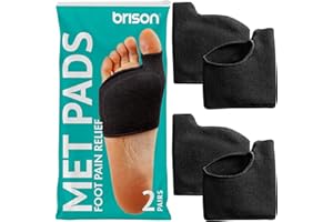 Brison Podiatrist-Designed Metatarsal Pads for Pain Relief Women Men - Ball of Foot Cushions Gel Sleeves Metatarsalgia Morton’s Neuroma - 2 Pairs (Black, Large) M 9-11 / W 11-13