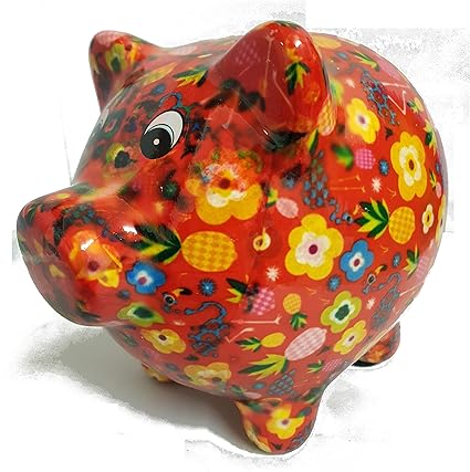 Pomme Pidou Pixie The Pig Ceramic Money Box Red With Flowers - !   pomme pidou pixie the pig ceramic money box red with flowers pineapples amazon co uk kitchen home