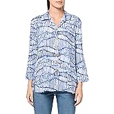 Ali Miles Women's Printed Button Front Tunic Three Quarters Sleeves, White/Blue, Small