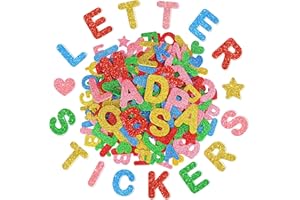 STICEARD 320 Pcs Foam Letters Stickers Glitter Alphabet Sticker,1.5 inch 1 inch Self-Adhesive A-Z Letter Heart Star Foam Stickers for Kids Crafts Classroom Supplies School Project Party Decorations,5 Colors