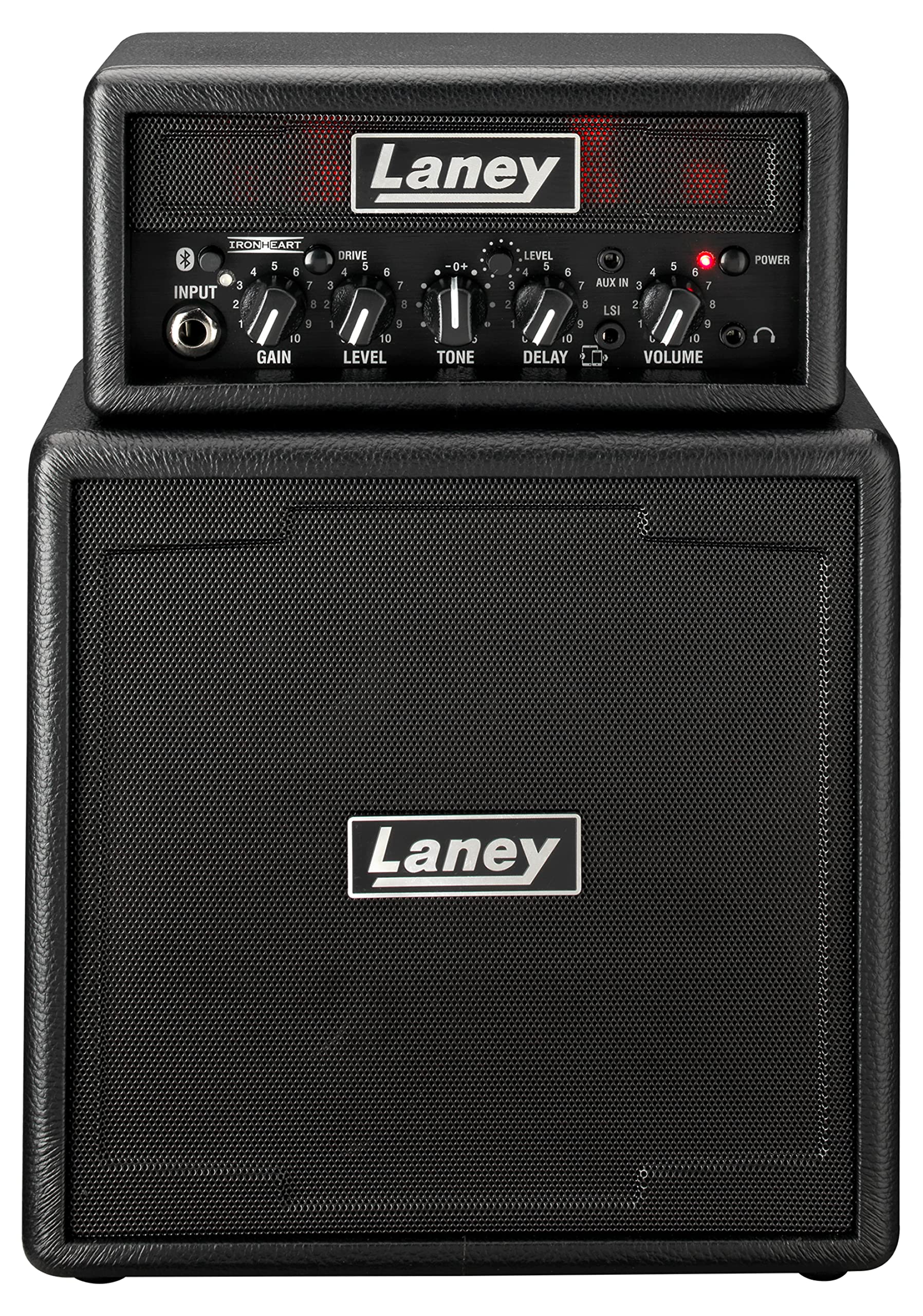 Laney MINISTACK-B Bluetooth Guitar Amp – Portable 6W Battery Powered Mini Stack - 4 Speakers, Clean/Drive, Delay, LSI Smartphone Input, AUX In, Headphone Out & Ultimate Guitar Subscription - Ironheart