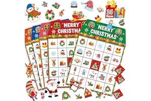 SpriteGru Christmas Bingo Game, 25PCS Bingo Board Game, 2-25 Players Bingo Game Set for Teenager or Adults Xmas Party, Fun Interesting Activity Winter Party Supplies