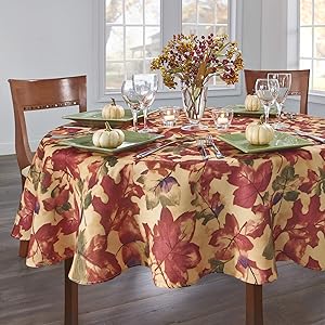 Elrene Home Fashions Festival Printed Fabric Tablecloth for Fall/Harvest/Thanksgiving, 70" Round, Multi