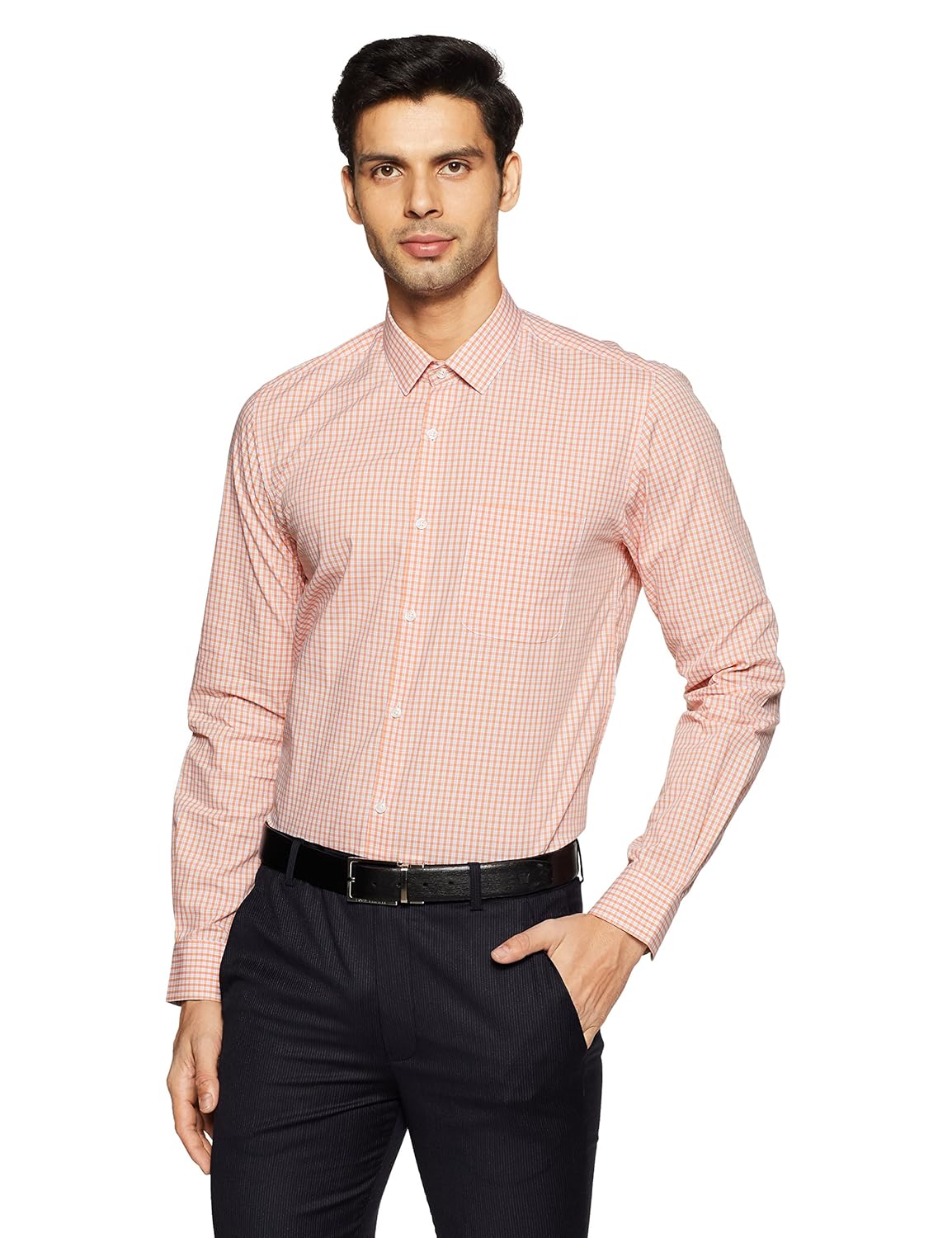 peter england men's checkered slim fit formal shirt