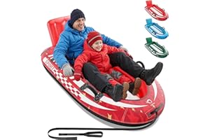 QPAU 2-Person Inflatable Snow Sled with Premium Canvas Cover, Heavy Duty Sled with Backrest & Reinforced Handles, Snow Tubes for Kids & Adults, Winter Inflatable Toys