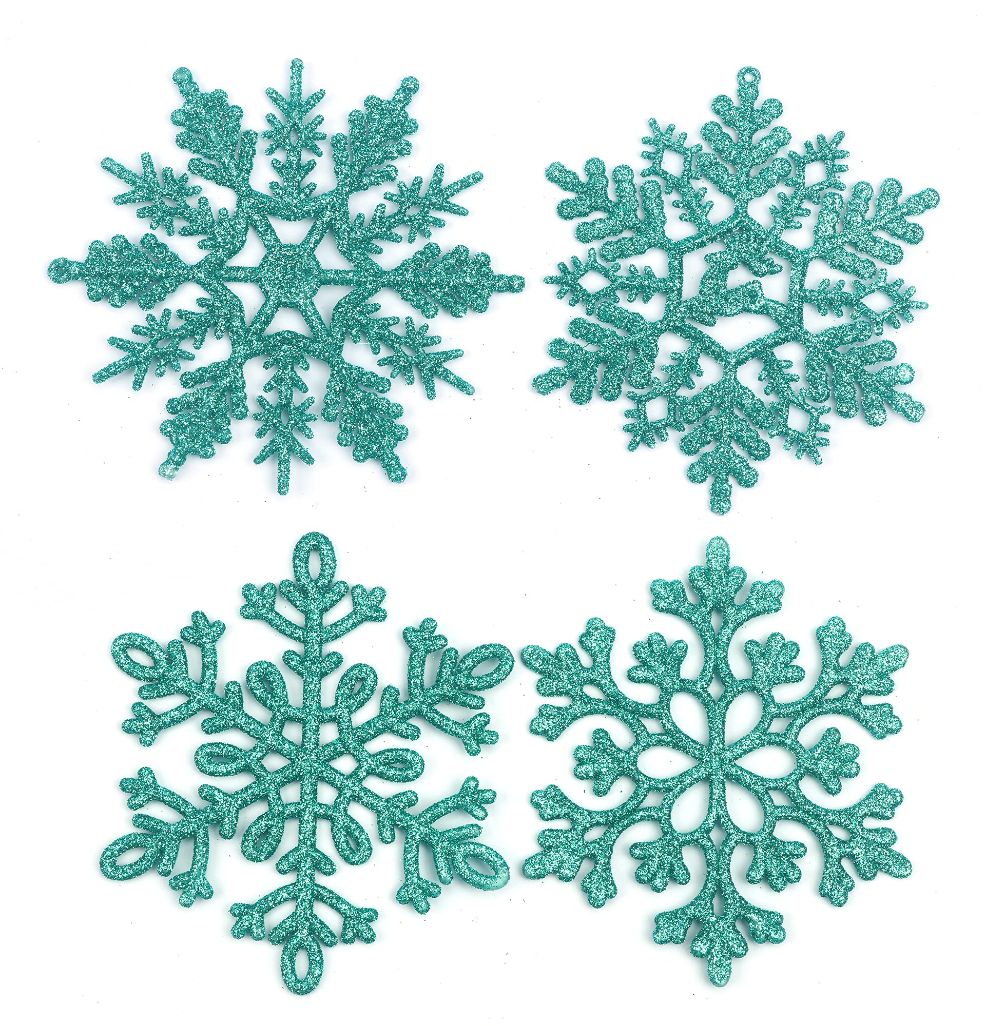 YYCRAFT 32pcs Glitter Snowflake Ornament 4 Inch for Christmas Tree Decoration-Teal