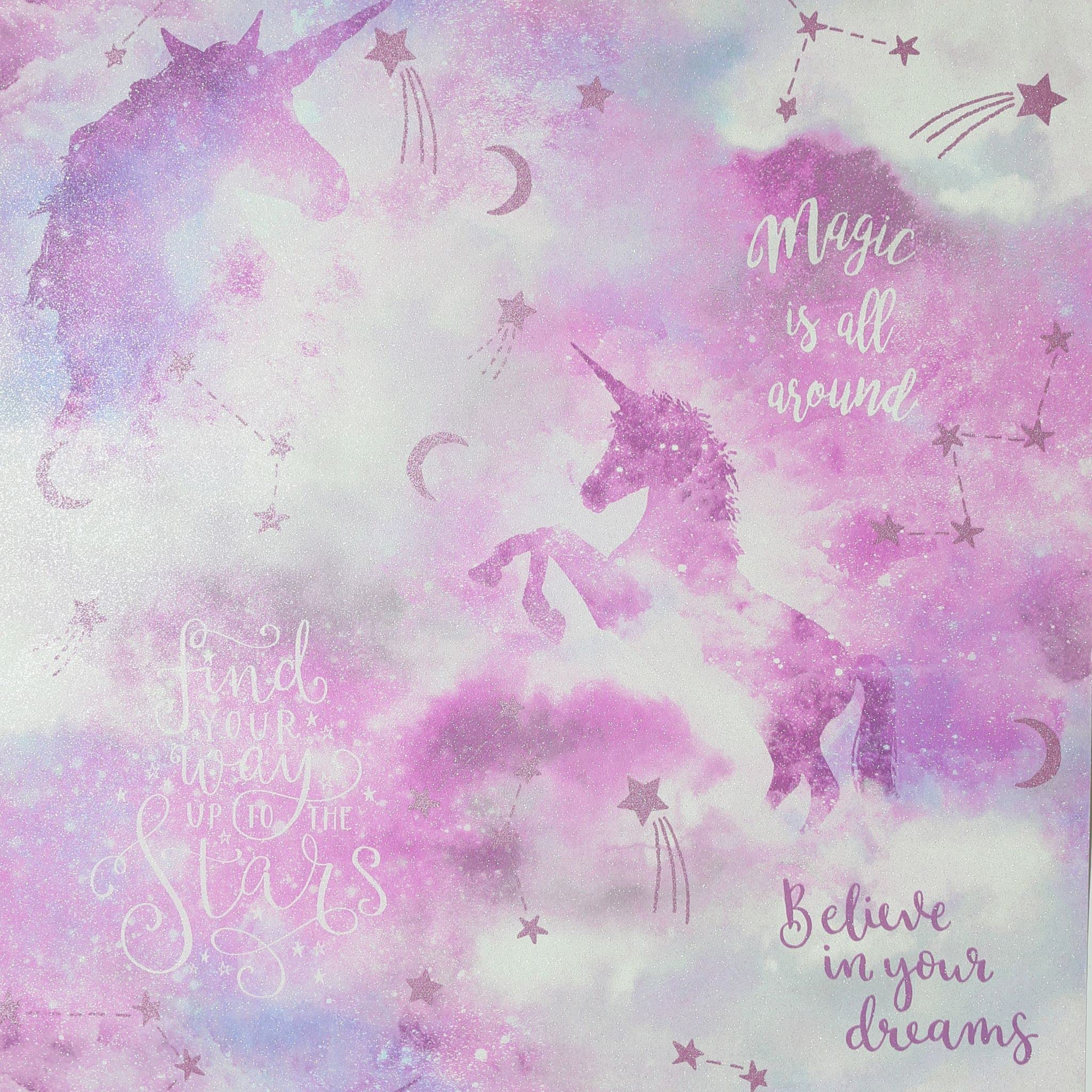 Arthouse | Galaxy Unicorn Blush Multi | Unicorn Themed Wallpaper with Inspiring Quotes and Glitter Finish | Vinyl Paste The Paper Wallpaper for Bedrooms, Nurseries & More | 1005 x 53cm