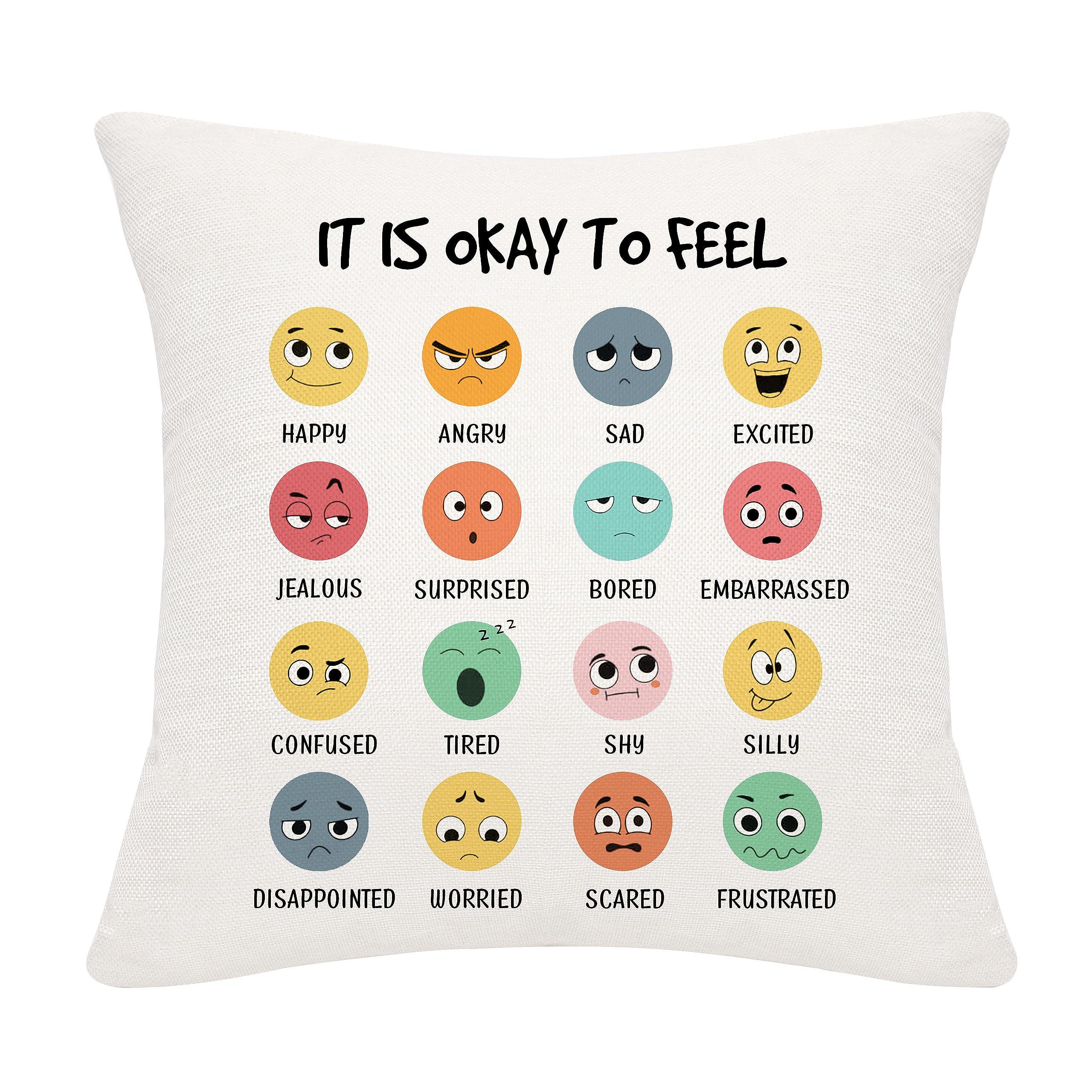 Inspirational Quote It is Okay to Feel Emotion Feelings Cushion Cover 18x18 Inch for Teens Kids Mental Health Themed Decor for Home Playroom School Psychology Therapist Office(IT IS OKAY TO FEEL)