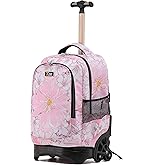 NEW TILAMI 18 Inch Rolling Backpack with Wheels for Girls Boys Kids Laptop Backpack School Travel, Pink Flowers