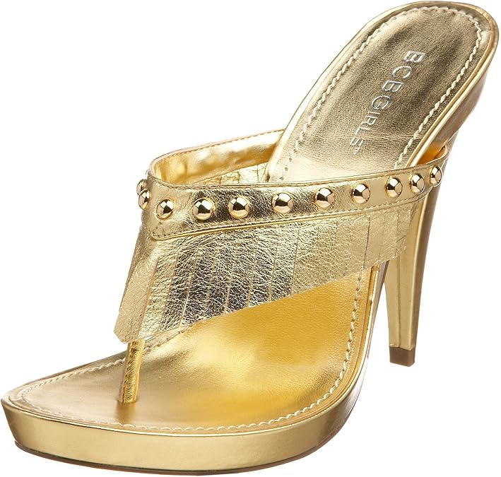 Amazon.com | BCBGirls Women's George High Heel Thong, Gold, 5 M US | Shoes