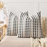 Boho Throw Pillow Covers 20x20 Set of 2, Geometric Polka Dots Decorative Pillowcases for Couch, Sofa, Bed & Living Room, Black Gray Neutral Textured Accent Home Decor