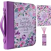 Faithful Hers Bible Cover Case for Women 3pcs Bible Bag Set with Notebook and Bookmark Woman PU Leather Book Carrying Case for Lady Bible Case Christian Gifts for Christmas Thanksgiving Day