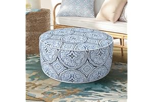 DYTXIII Inflatable Ottoman Stool D21 xH9 for Outdoor/Indoor Use, Water Repellent Patio Foot Rest Stool with Portable Handle,Round Pouf Ottoman Suitable for Garden,Deck and Camping - Medallion Blue