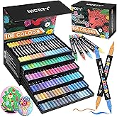 NICETY 108 Colors Acrylic Paint Markers – Dual Tip Acrylic Paint Pens with 1–5mm Brush Tip & 1mm Fine Tip – Water-Based Non-Bleed Acrylic Markers for Rock, Wood, Glass, Fabric, Metal, Ceramic, Canvas