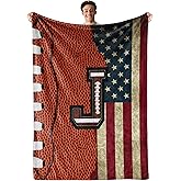 Huglanket Football Blanket for Boys, Teen, Coaches, Personalized Blanket with Initials, Flannel Throw Blanket for Birthday, Christmas, 50x65 Inches, J
