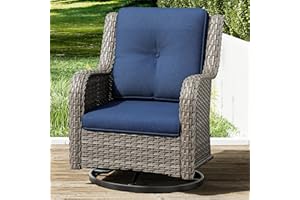 Joyside Outdoor Swivel Rocker Patio Chair - Outdoor Wicker Glider Rocking Chair with Olefin Fabric Cushions Suitable for Porch Deck and Backyard(Mixed Grey/Dark Blue)