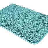 Yeaban Teal Bathroom Rugs – Thick Chenille Bath Mats | Absorbent and Washable Bath Rug Non-Slip, Plush and Soft Rugs for Bathroom, Kitchen, Shower, Sink - 17" x 24"