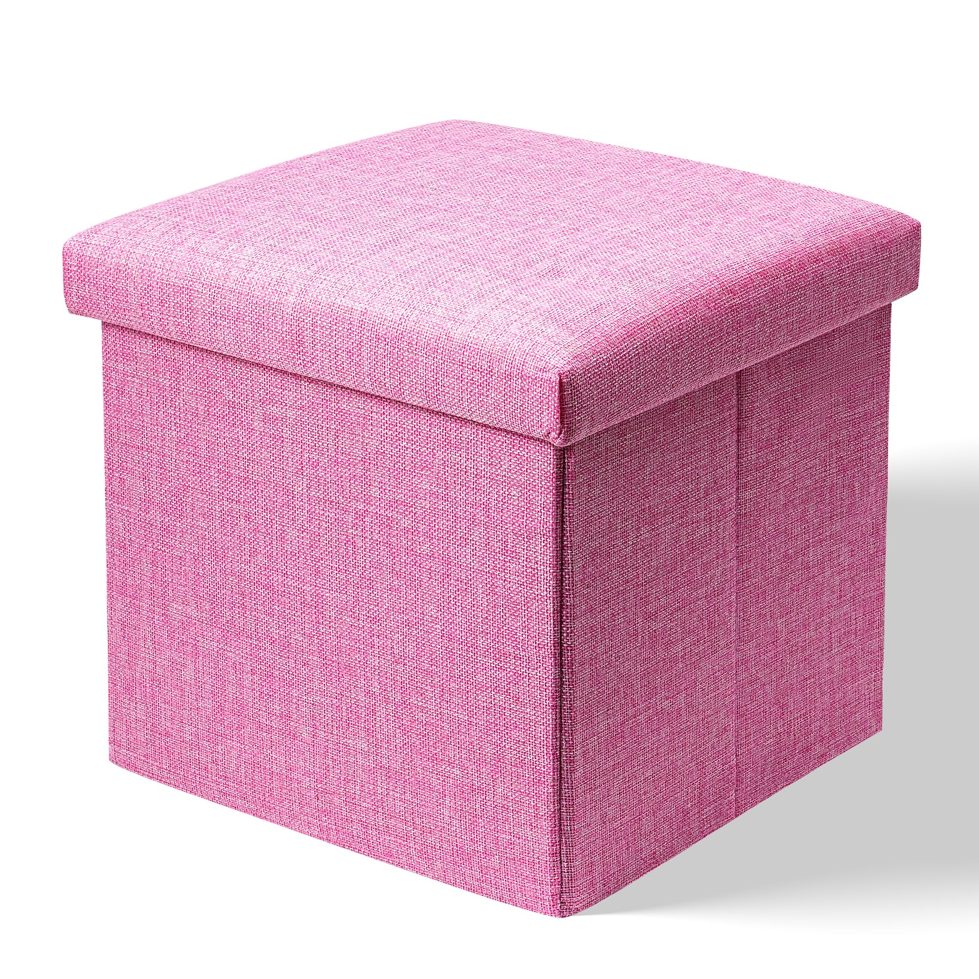 TRIXES Storage Ottoman, Footrest Box with Lid, Bed End Stool, Flat Pack Storage Cube, Toy Box, Pouffe Footstool with Storage, for Living Room, Bedroom or Playroom, 30 x 30 x 30 cm - Pink