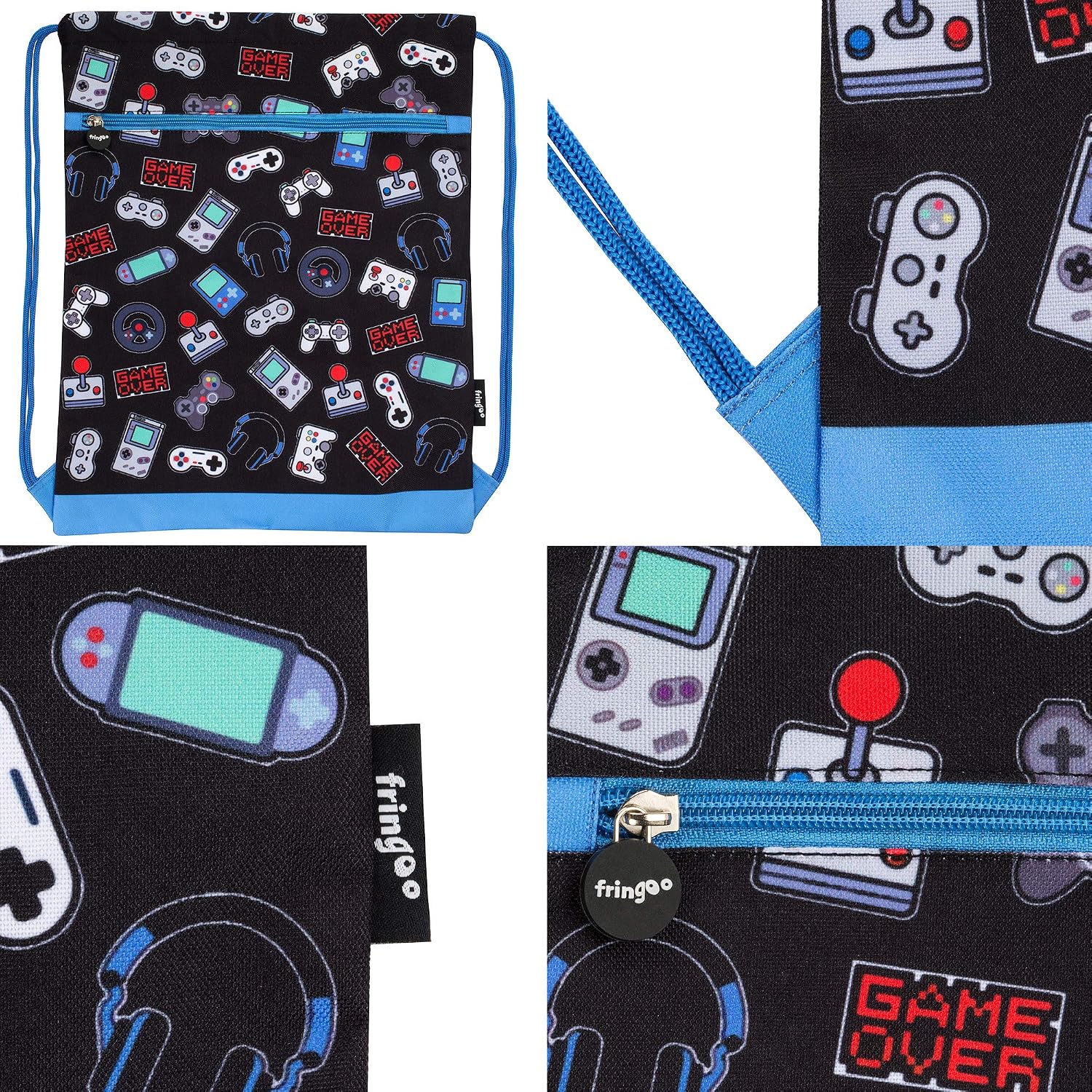 Fringoo - Kids Drawstring Bag - Front Zipped Pocket - Large Capacity Drawstring Bag - PE Bag - School - Gym - Swim - Gamer Design - Image 4