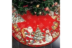 HEIFAM Double Sided Snowman Reindeer Santa Snowman Snowflake Christmas Tree Skirt, Snowman Tree Skirt for Winter Holiday Party Christmas Tree Skirt Decoration, 36 Inch Pink Tree Skirt