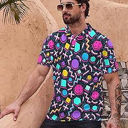 Xdceu Men’s Golf Polo Shirts Retro 80s Print Mens