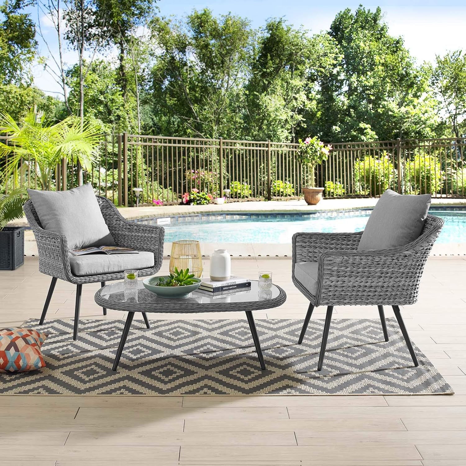 Modway Endeavor Wicker Rattan Aluminum Glass Outdoor Patio Coffee Table in Gray : Garden & Outdoor