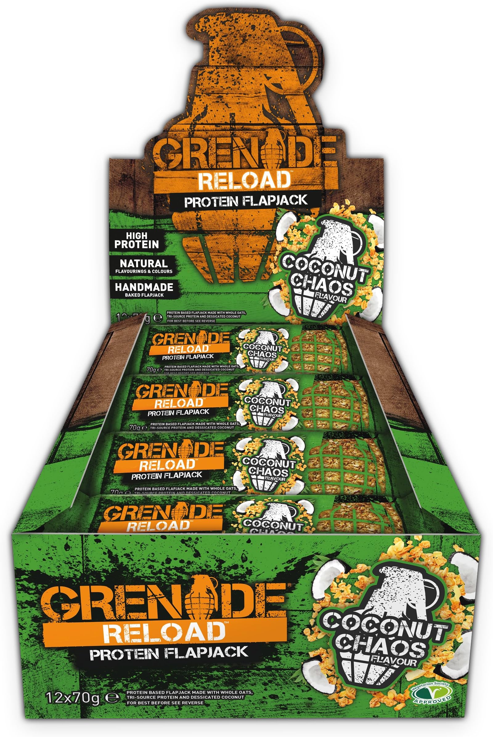 Grenade Reload Protein Flapjacks, 12 x 70 g Bars - Coconut Chaos