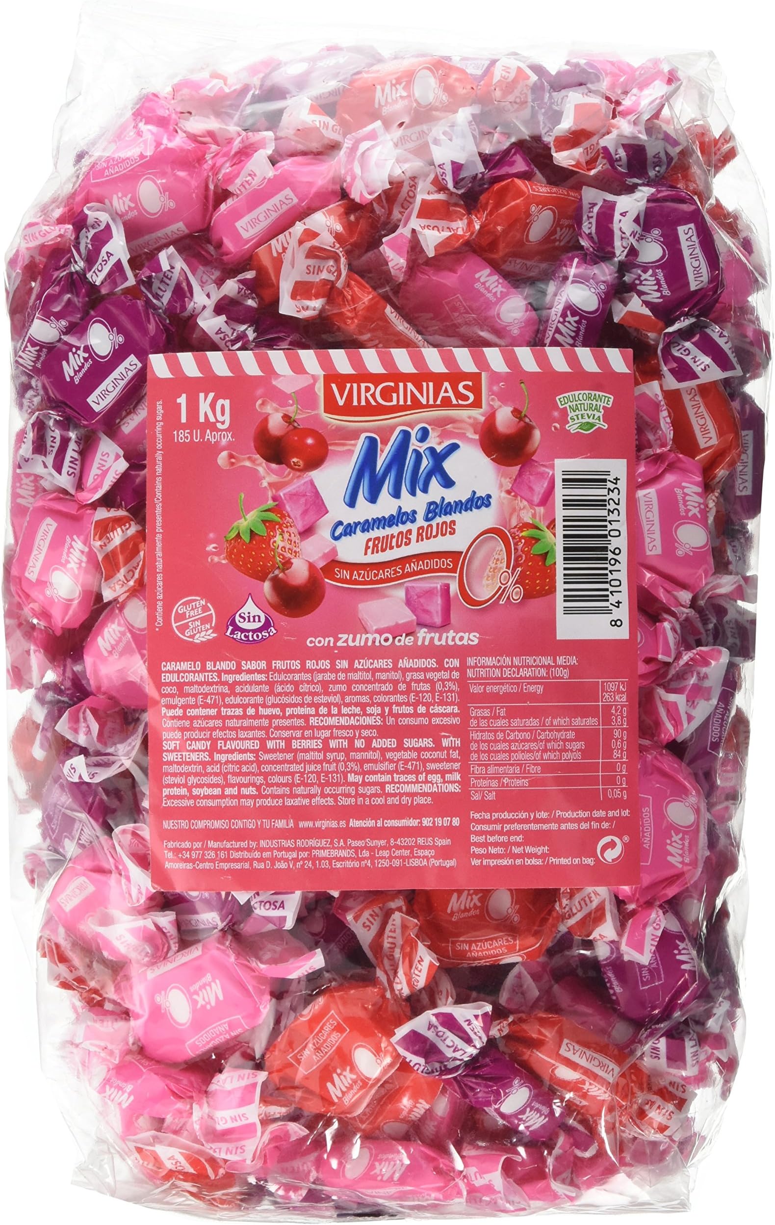 Virginias Mixed Red Sugar Free Fruit Soft Chewy Sweets with Stevia, 950 g