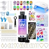 SHORE RESIN 250g UV Resin Kit with Light, Jewelry Starter Set | Includes UV Lamp, Silicone Molds, Glitter, Dried Flowers and Tools for Earrings, Keychains and Crafts