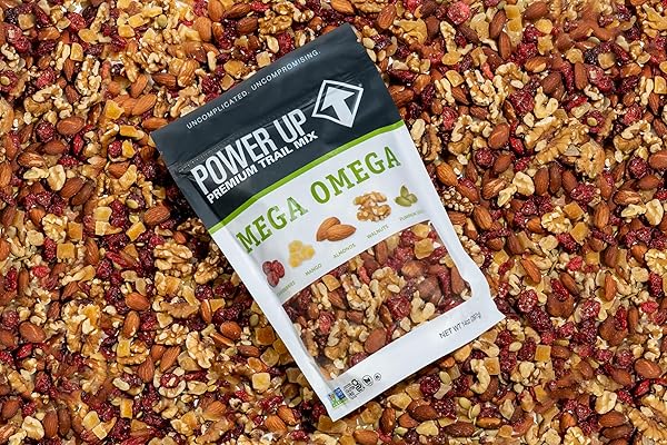 POWER UP TRAIL MIX, MEGA OMEGA TRAIL MIX, NON-GMO, VEGAN, GLUTEN FREE, NO ARTIFICIAL INGREDIENTS, GOURMET NUT, 14 OUNCE BAG