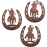 WAIU Metal horseshoe wall art decor with cowboy, western rustic style horse shoes decoration hanging for bedroom living room 