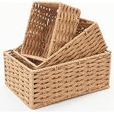 Small Wicker Basket for Organizing, Woven Storage Basket Sets of 3 | Handwoven Natural Paper Rope Baskets to Declutter Any Room, Perfect for Organizing and Home Decor