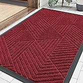 Smiry Front Door Mat Outside Entrance, Heavy Duty Sturdy Natural Rubber Doormat, Trap Dirt and Moisture, Easy Clean Low Profile Mats for Indoor Outdoor Entry, Irregular Triangle (29.5x17, Wine Red)