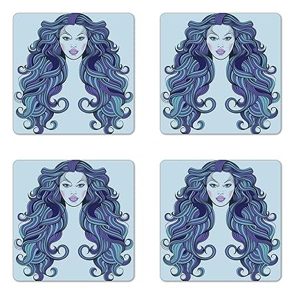 Amazon Com Lunarable Curly Hair Coaster Set Of Four Woman