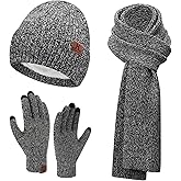 ZASFOU Womens Winter Knit Beanie Hats Touchscreen Gloves Long Scarf Set Warm Skull Caps with Fleece Gifts for Women