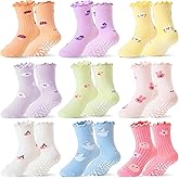Baby Girls Toddlers Ruffle Grip Socks for Kids Non Slip Anti Skid Frilly Cute Funny Cotton Crew Grippers Socks 9 Pairs