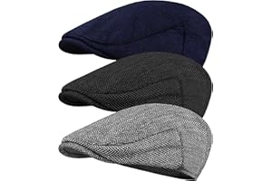KUTTOR 3 Pieces Men's Herringbone Flat Newsboy Hat Tweed Newsboy Cap Cabbie Driving Hunting Cap for Men Outdoor Daily Use