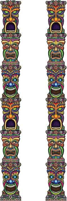 Beistle S50467AZ2 Jointed Tiki Totem Pole 2 Piece, Multicolored