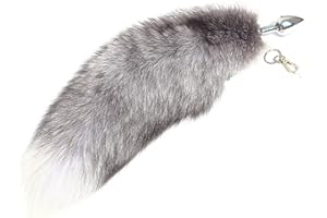 Multi-Function Real Fox Tail Fur Anal Plug Sexy Adult Toy Fashion Butt Stainless Steel Cosplay (Blue, Small)
