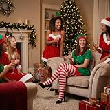 Henbrandt Women's Red White Striped Tights Elf Christmas One Size view 4
