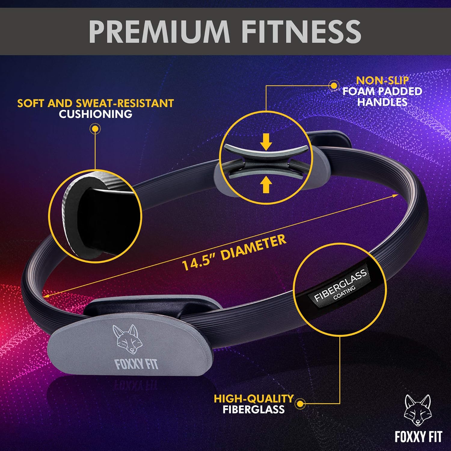FOXXY FIT Pilates Ring - Magic Circle for Pilates, Yoga and Floor Exercises with Dual-Grip Handles –Premium Pilates Circle for Thighs, Core and Arms – Core Sliders, Workout Guide and Free Bonus : Sports & Outdoors
