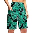 G Gradual Women's 9" Long Swim Board Shorts with Pockets High Waisted Knee Length Beach Swimming Shorts for Women with Liner